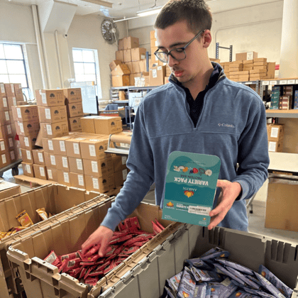 Jack interning at Amrita warehouse.