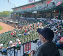 Man watching a Fisher Cat game.