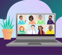 Illustration of collegues in a virtual meeting.