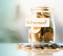 A change jar with the words 'retirement' written on it. 