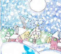Drawing of snowy village
